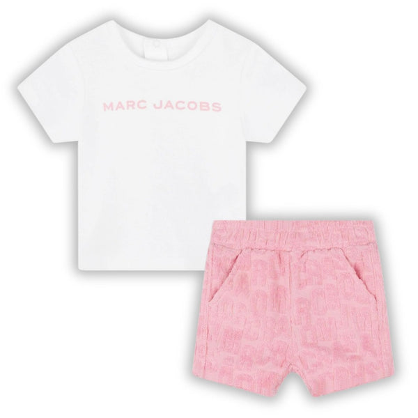 Baby Girls White & Pink Cotton Shorts Set