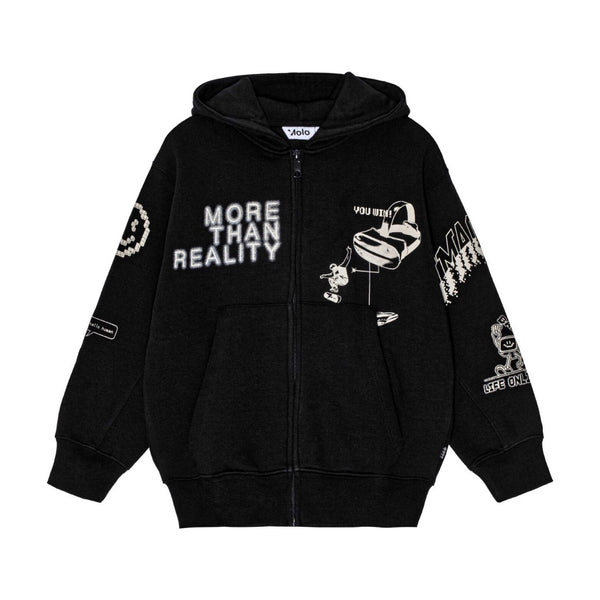 Boys Black Organic Cotton Zip-Up Hoodie