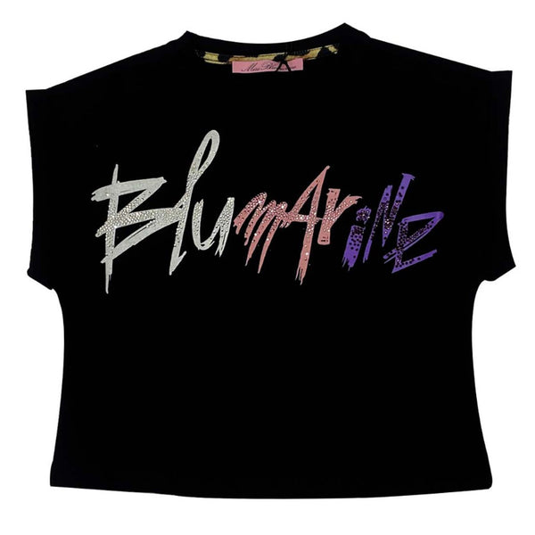 Girls Black T-shirt With Colorful Embellished Logo