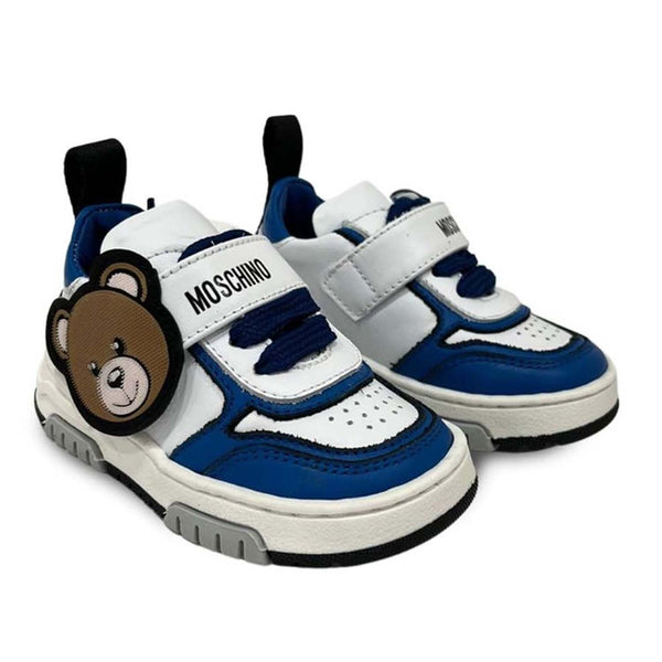 Boys Blue & White Leather Trainers