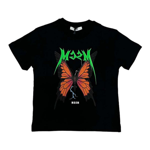 Girls Black Butterfly-print Cotton T-shirt