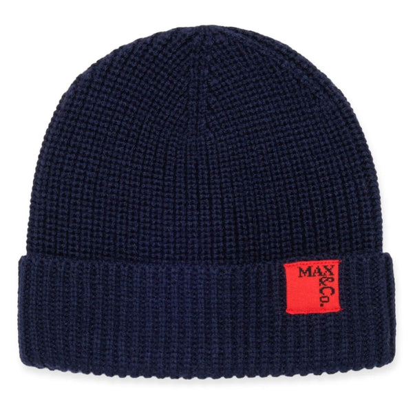 Girls Navy Blue Knitted Logo-Patch Caps