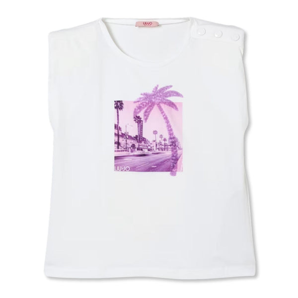 Girls White Shoulder Button T-Shirt