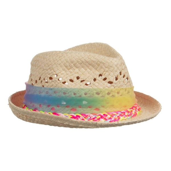 Girls Beige Straw Trilby Hat
