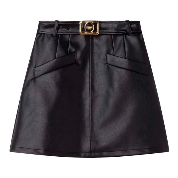 Girls Black Faux Leather Skirt