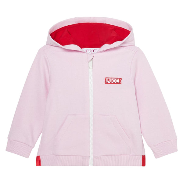 Girls Pink Embroidered-Logo Zip-Up Hoodie