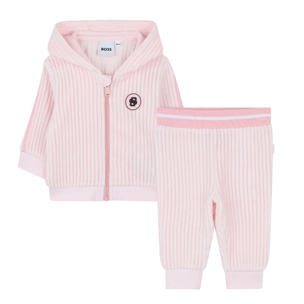 Baby Girls Pink Ribbed Tracksuit
