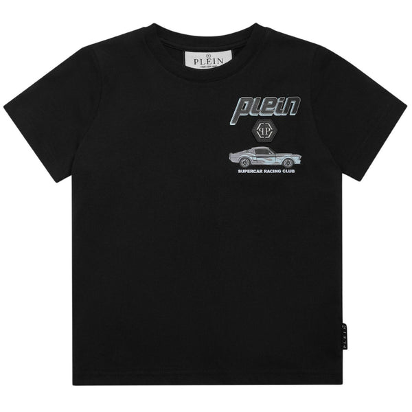 Boys Black Car Logo-Patch Cotton T-Shirt