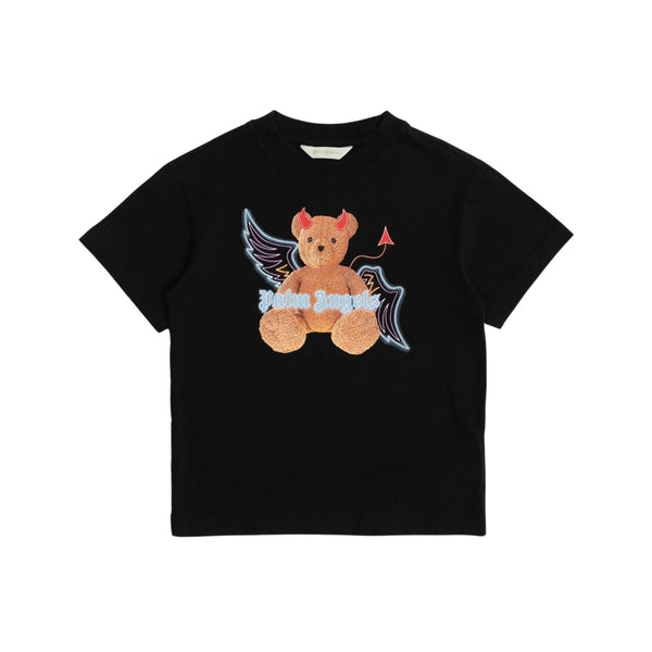 Boys Black Devil Bear Print Cotton T-shirt