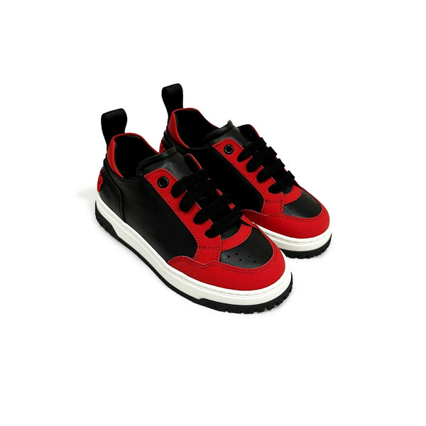 Boys Red & Black Logo Embroidery Sneakers