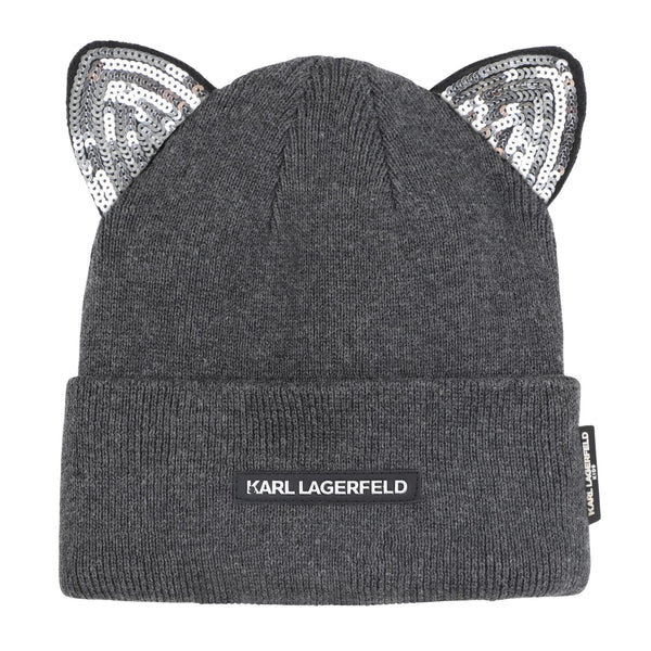 Girls Dark Grey Logo-Patch Beanie