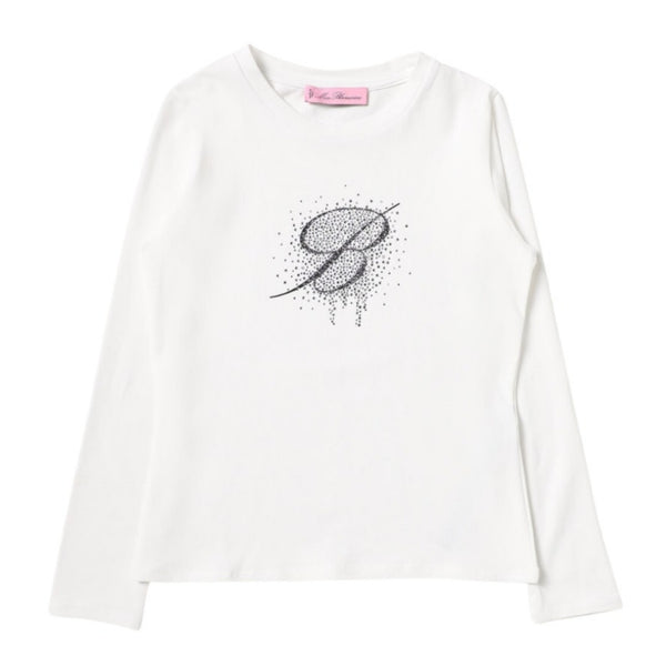 Girls White Rhinestone-Logo Cotton T-shirt