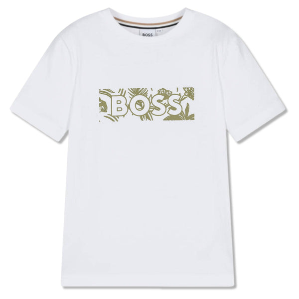 Boys White Logo-Print Cotton T-Shirt