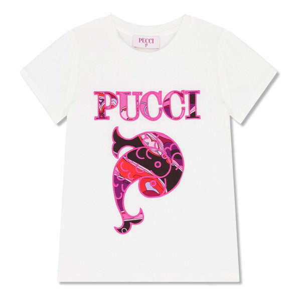 Girls White Logo-Embroidery Dress