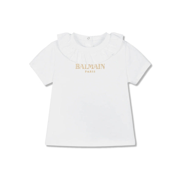 Baby Girls White Cotton Collared T-Shirt
