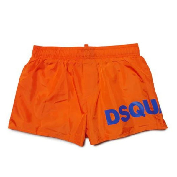 Boys Orange Logo-Print Swim Shorts