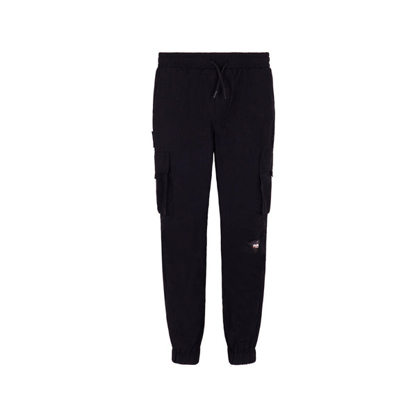 Kids Black Cotton Cargo Logo Joggers