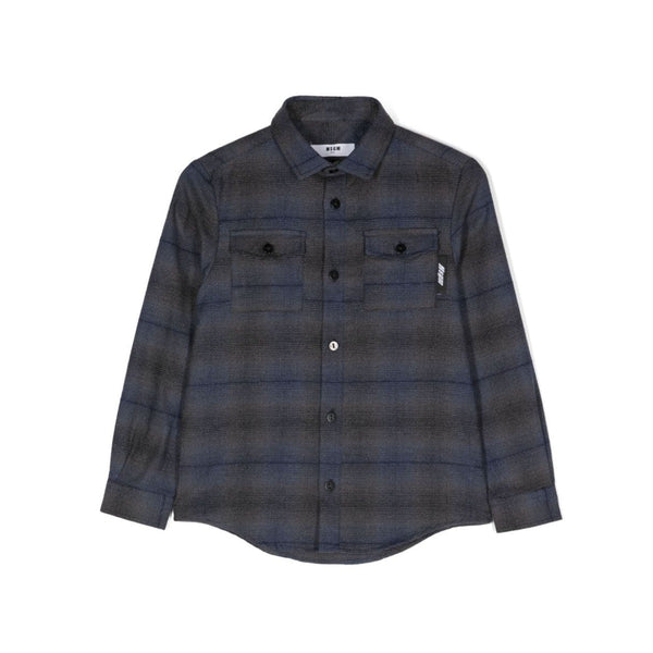 Boys Blue Check-Pattern Cotton Shirt