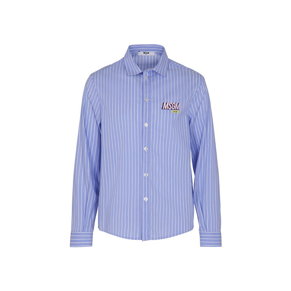 Boys Blue Logo Print Striped Shirt