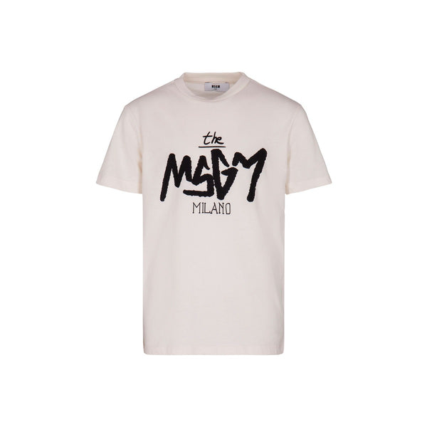 Boys White Cotton Logo Print T-Shirt
