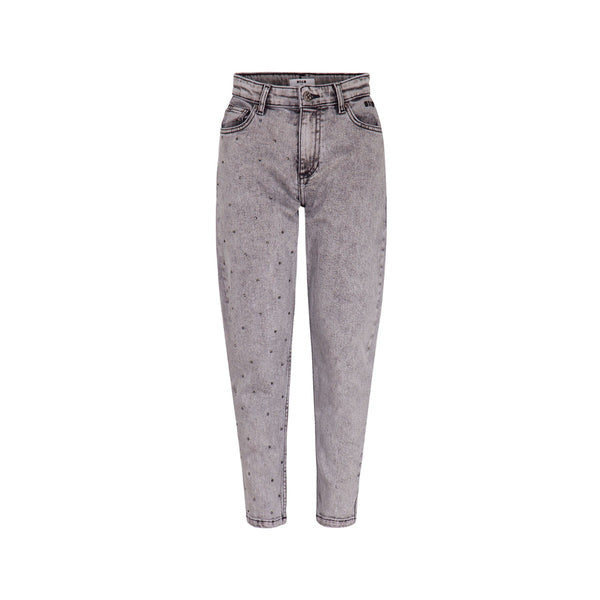 Girls Grey Rhinestone-Embellished Tapered Jeans