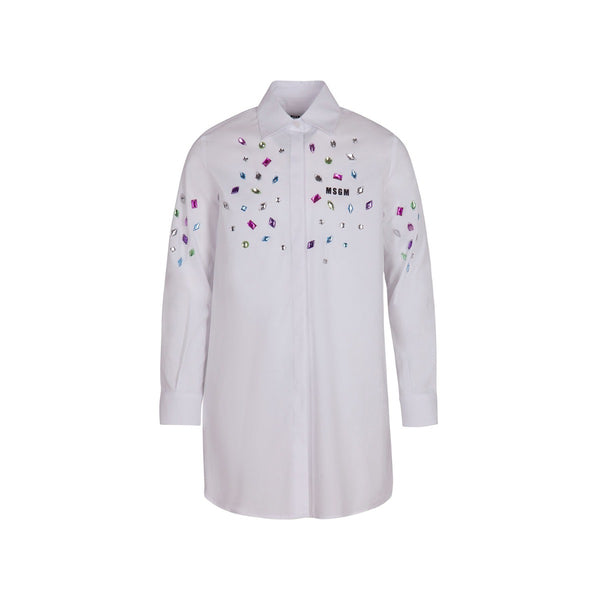 Girls White Stones and Logo-patch Dress Shirt