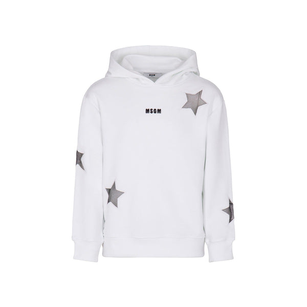 Girls White Cotton Hoodie