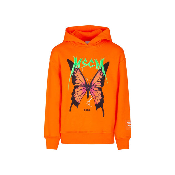 Girls Orange Cotton Butterfly Hoodie