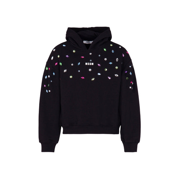 Girls Black Cotton Jewelled Hoodie