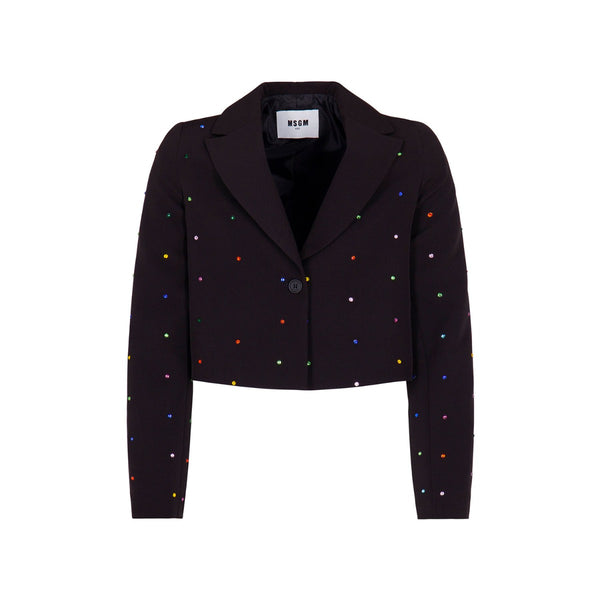 Girls Black Crystal-embellished Notched Blazer