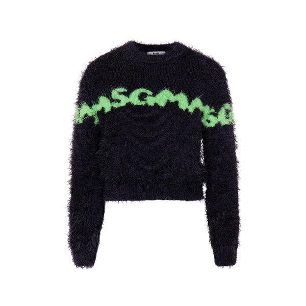 Girls Black Logo Intarsia-Knit Brushed Jumper
