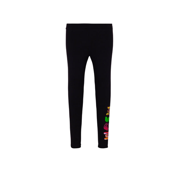Girls Black Cotton Branded Leggings