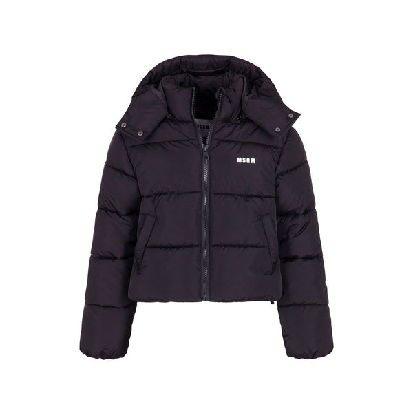 Boys Black Star-Detailed Dooded Padded Jacket