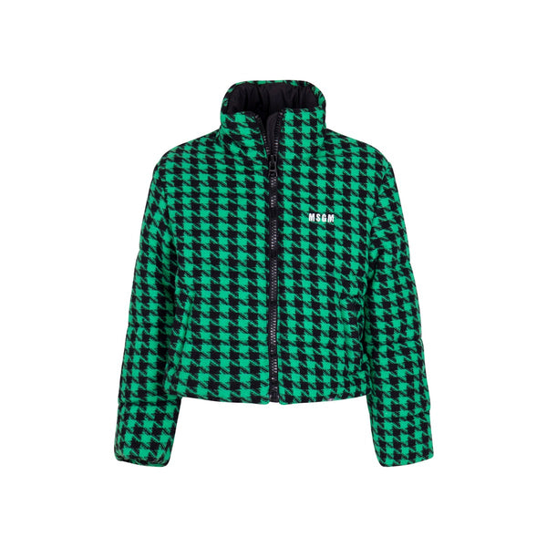 Girls Green Houndstooth-Pattern Zip-Up Jacket