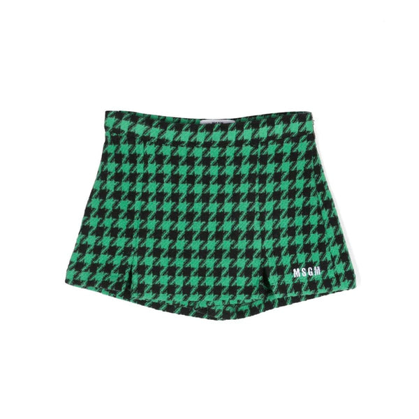 Girls Green Houndstooth-Check Skirt