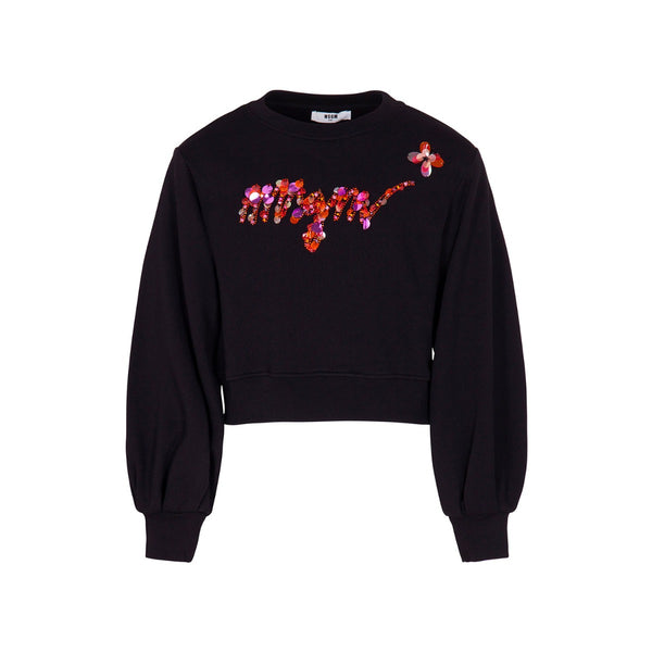 Girls Black Cotton Sequin Sweatshirt