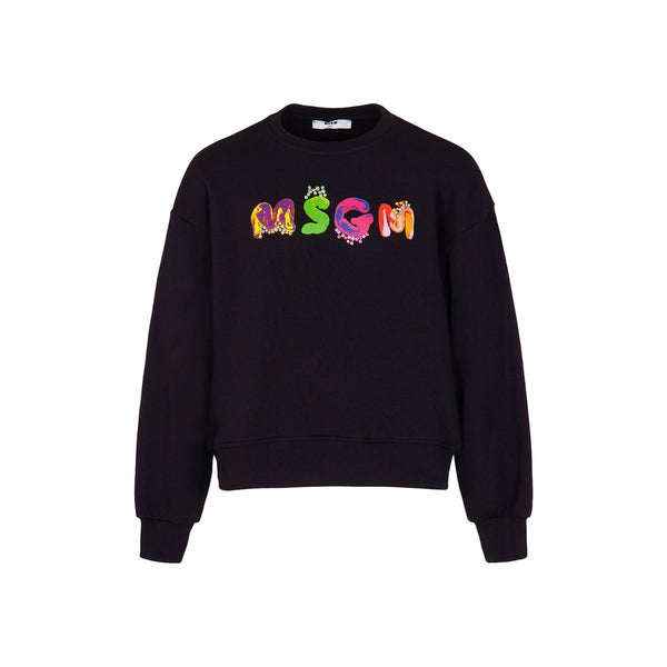 Girls Black Cotton Jewel Sweatshirt