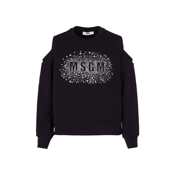 Girls Black Cotton Open Shoulder Sweatshirt