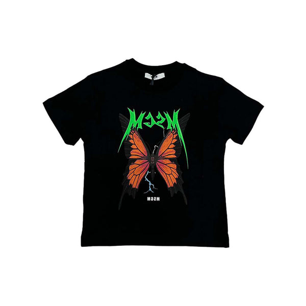 Girls Black Butterfly-print Cotton T-shirt