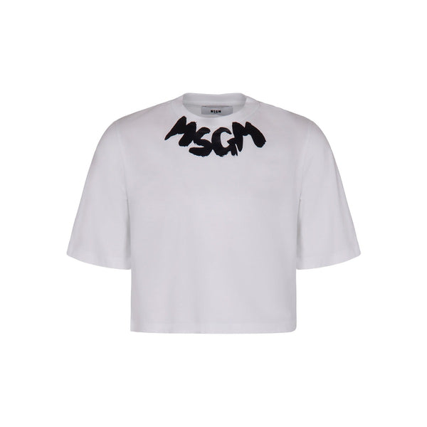 Girls White Cotton Cropped T-Shirt