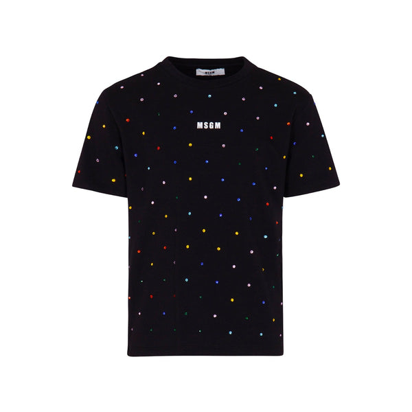 Girls Black Studded Half Sleeves T-Shirt