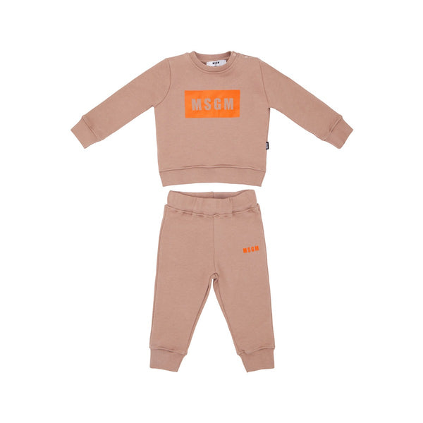 Kids Beige Cotton Logo Tracksuit