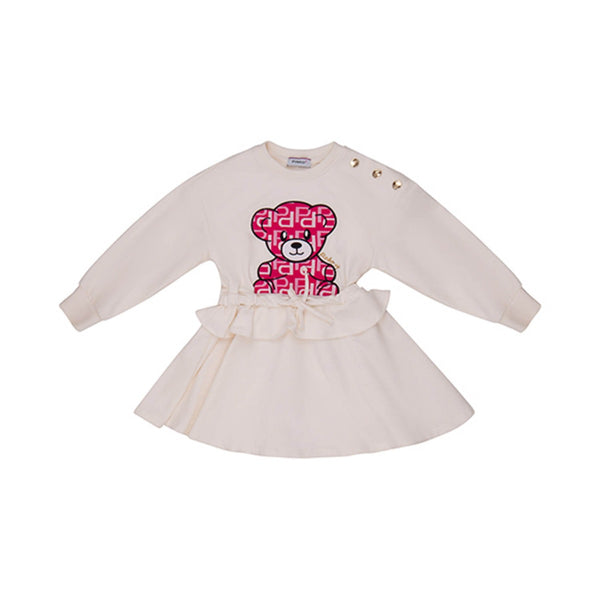 Girls Cream Embroidered-Logo Dress