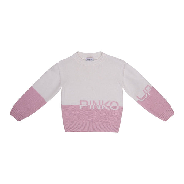 Girls White & Pink Embroidered Logo Sweater