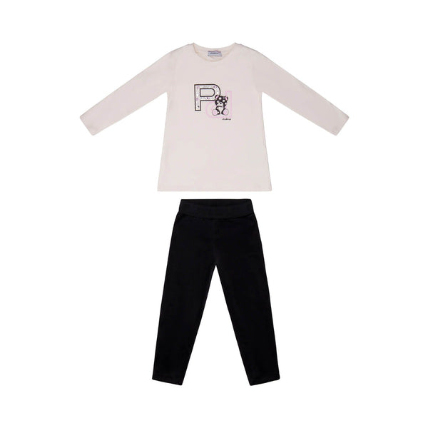 Girls Cream & Black Leggings Set