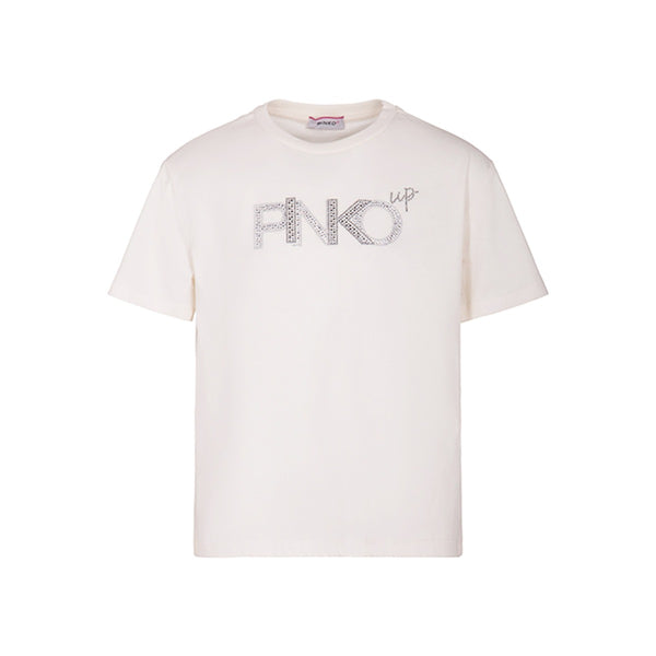 Girls Cream Crystal-Embellishment Logo T-Shirt