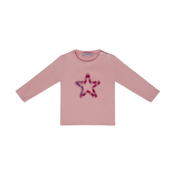 Girls Pink Embroidered-Logo Full Sleeves T-Shirt