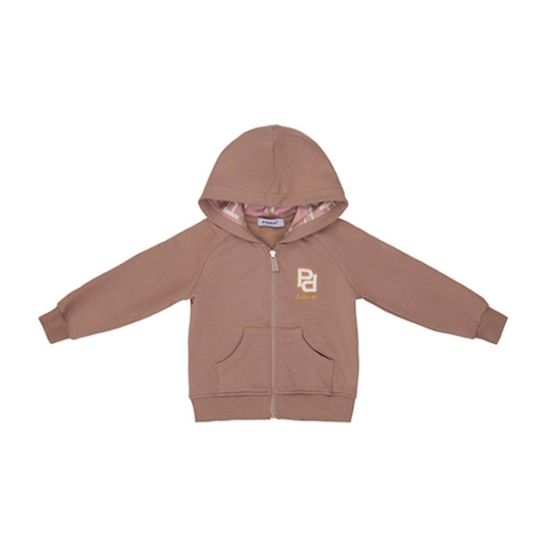 Girls Beige Zip Hooded Jacket