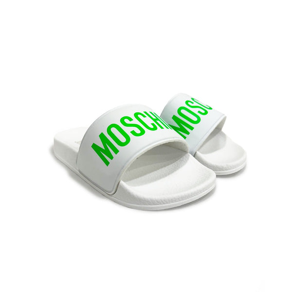 Unisex White Logo-Print Sliders