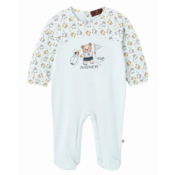 Baby Boys Blue Bear Logo-Print Rompers